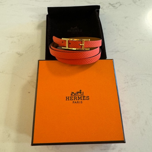 Hermes behapi double tour leather bracelet classic orange gold authentic - Picture 3 of 9